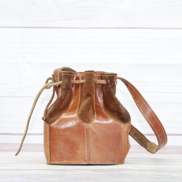 *Womens Brown Leather Made in Italy Drawstring Shoulder Bucket Bag - Picture 3 of 7